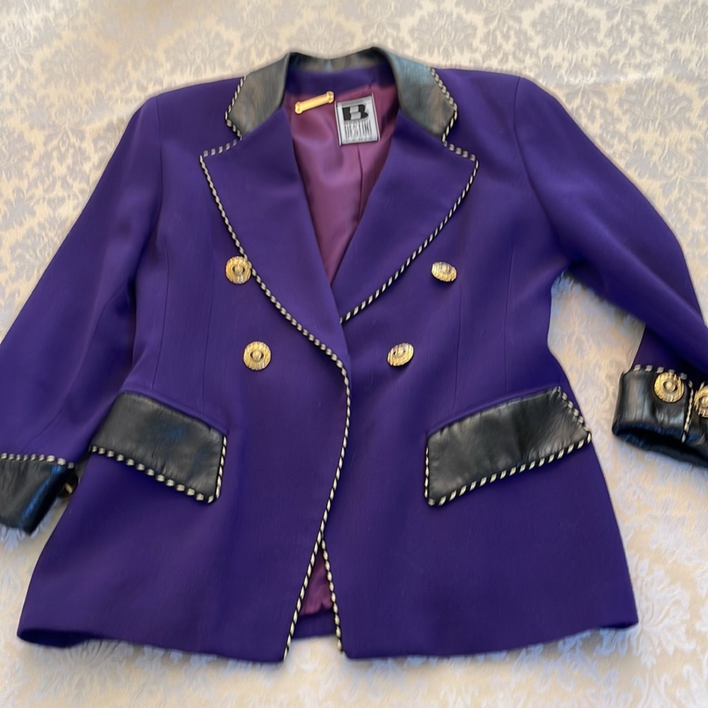 Bestini Paris vintage wool blazer with faux leather accents made in France - Picture 6 of 16